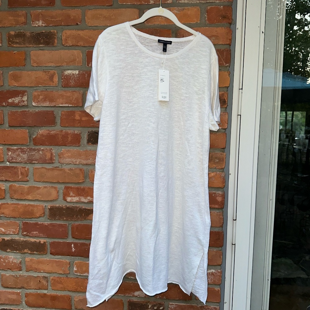 NWT Eileen Fisher White  Short Sleeve Slub Linen/ Cotton Dress ~ Large